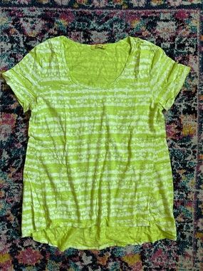 Fresh Produce Striped Scoop Neck Short Sleeve Tee Womens XL Green White